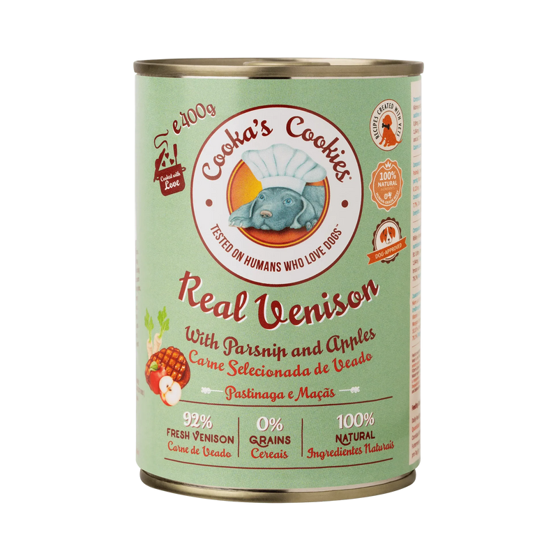 Cookas cookies Lata carne de venado, chirivía y manzanas 400Gr