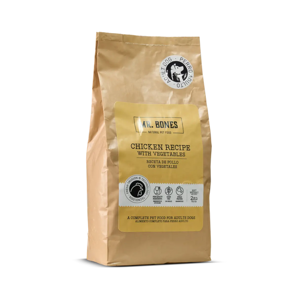 MR.BONES Pienso para perros sin cereales – Receta de Pollo con vegetales 2KG