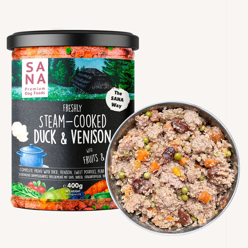 Cocinada en tarro Sana Pato y Venado, 400 gr