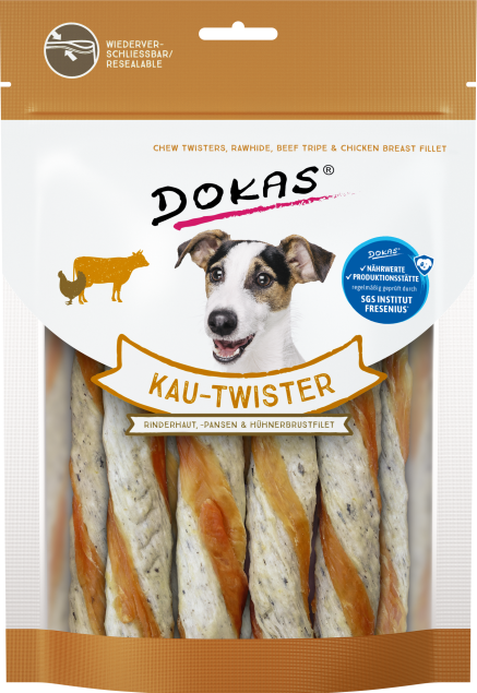 DOKAS Kau-Twister piel de vacuno, rumen y filete de pechuga de pollo 200 g