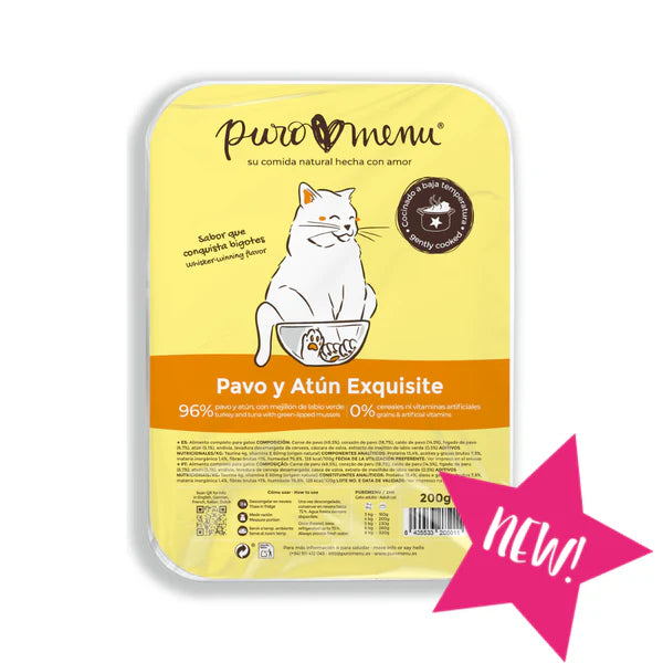 Puro menu cocinado gatos Pavo y atun