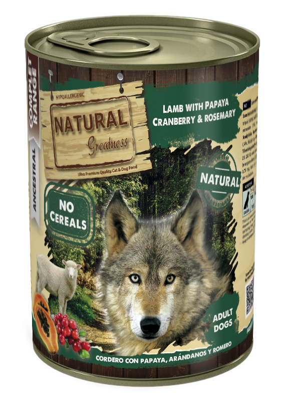Natural greatness lata cordero con papaya 400gr