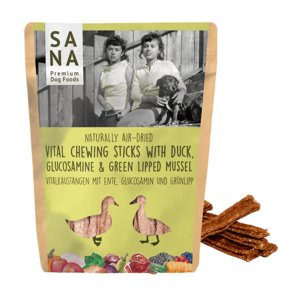 SANA DOG FOODS Palitos masticables Vitality de pato con glucosamina y extracto de mejillón de labios verdes (150 g)