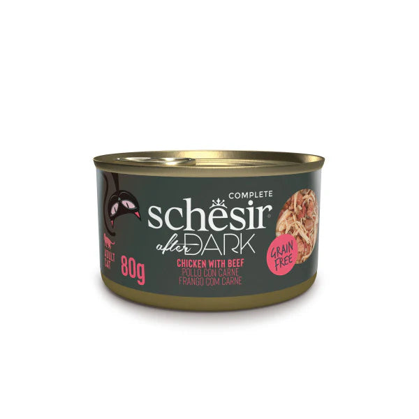 Schesir Lata Filetes de pollo con ternera en caldo 80g