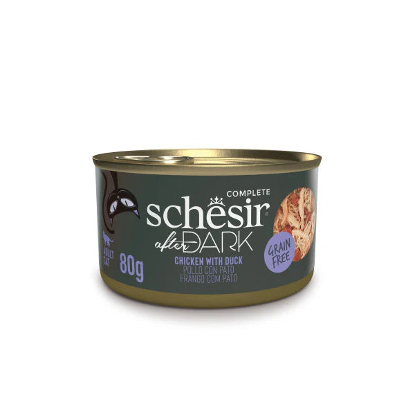 Schesir Lata Filetes de pollo con pato en caldo 80g