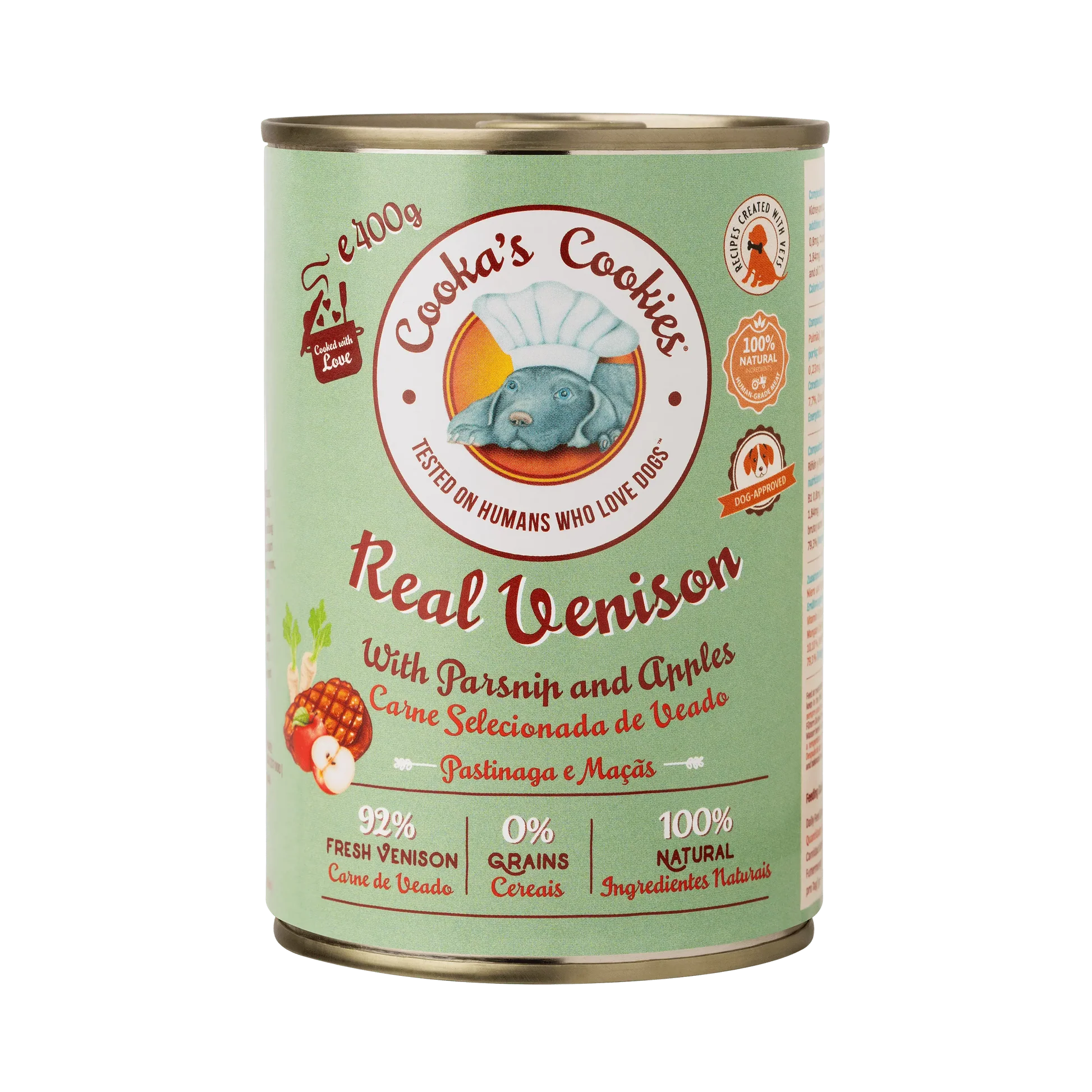 Cookas cookies Lata carne de venado, chirivía y manzanas 400Gr