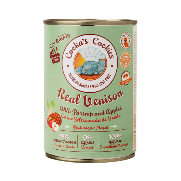 Cookas cookies Lata carne de venado, chirivía y manzanas 400Gr