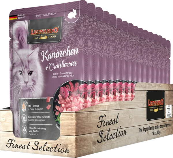 LEONARDO cat food Pate de Conejo y Arándanos rojos 85gr - Para Gatos