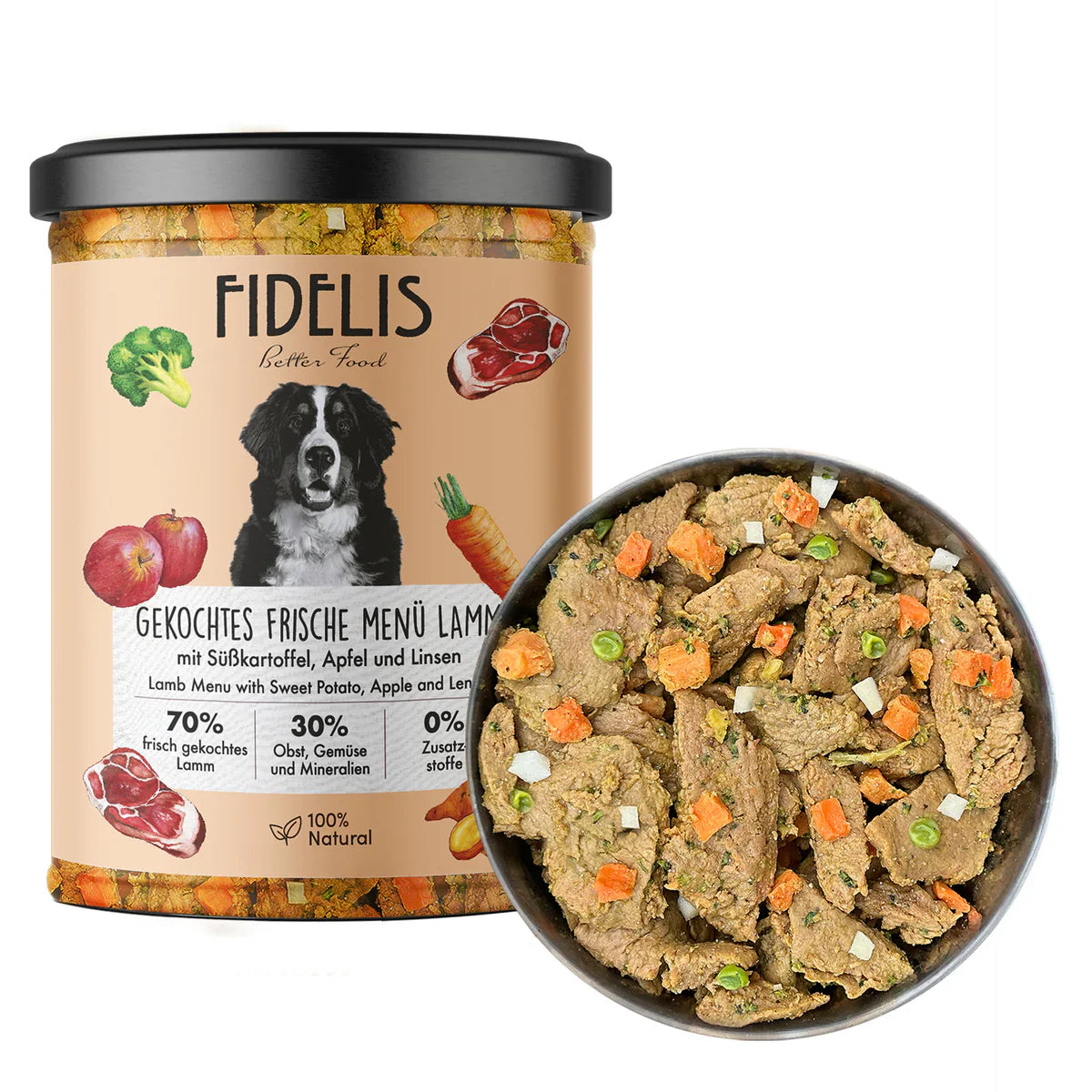 FIDELIS Comida cocinada en vaso 400gr Cordero  | Barf Canarias |