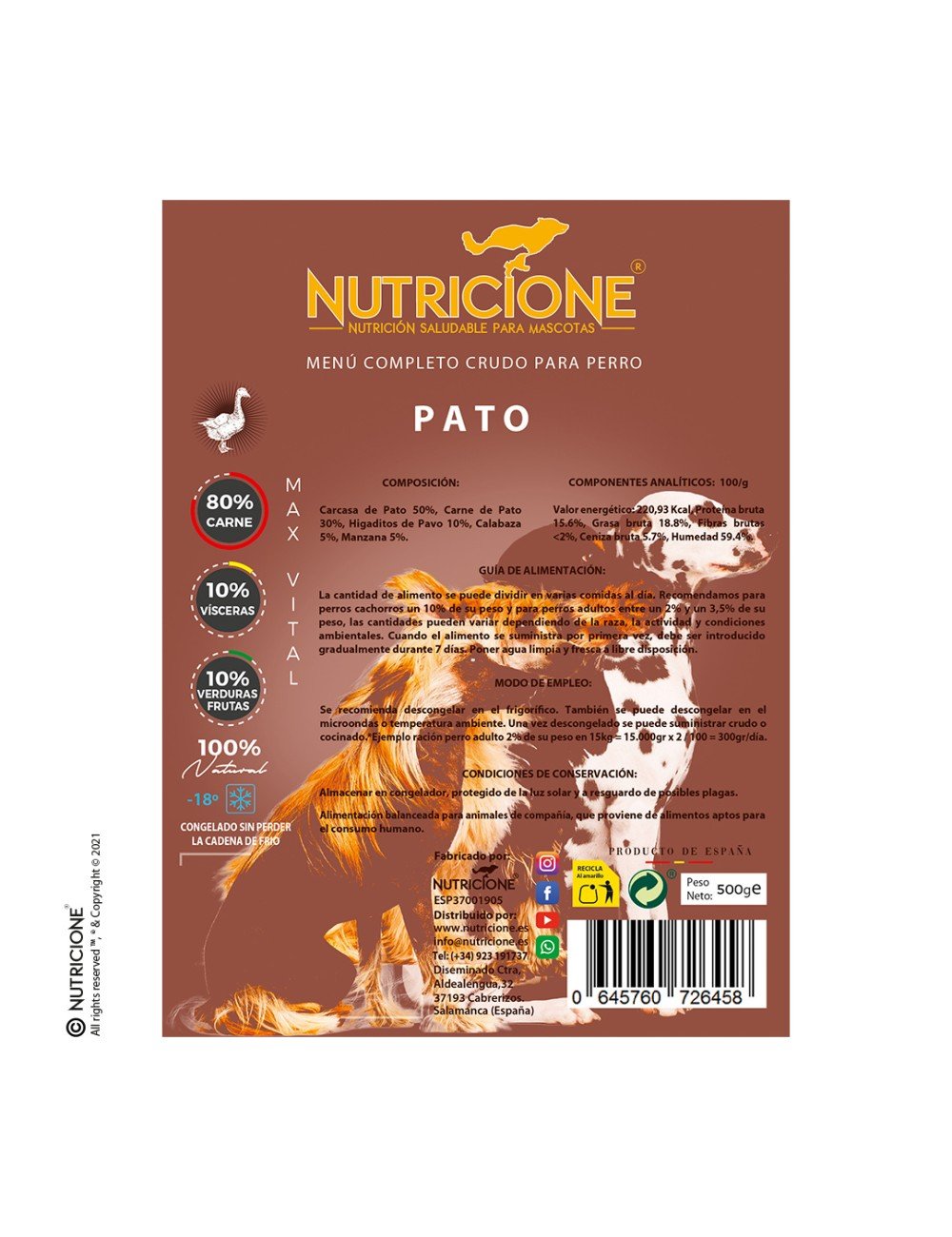 Nutricione Pato 500gr |Barf Canarias|