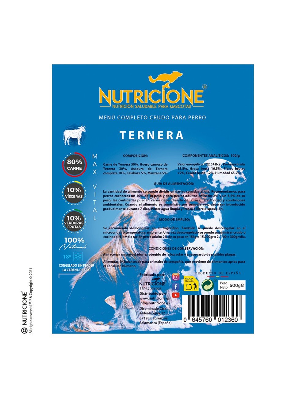 Nutricione Ternera 500gr |Barf Canarias|
