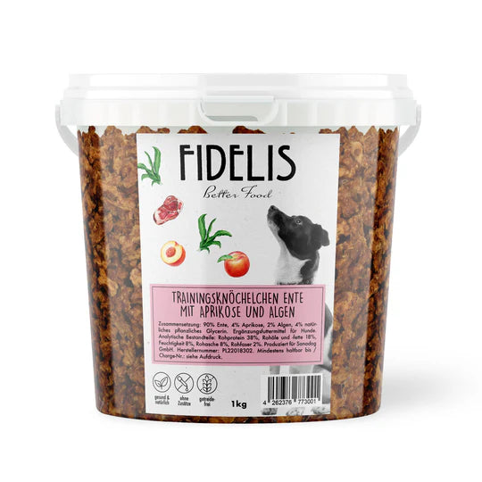 FIDELIS Huesos de entrenamiento de Pato con albaricoque(cubo de 1 kg)