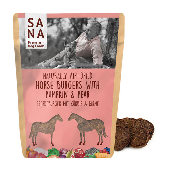 SANA DOG FOODS Hamburguesas de caballo con calabaza y pera (100 g)