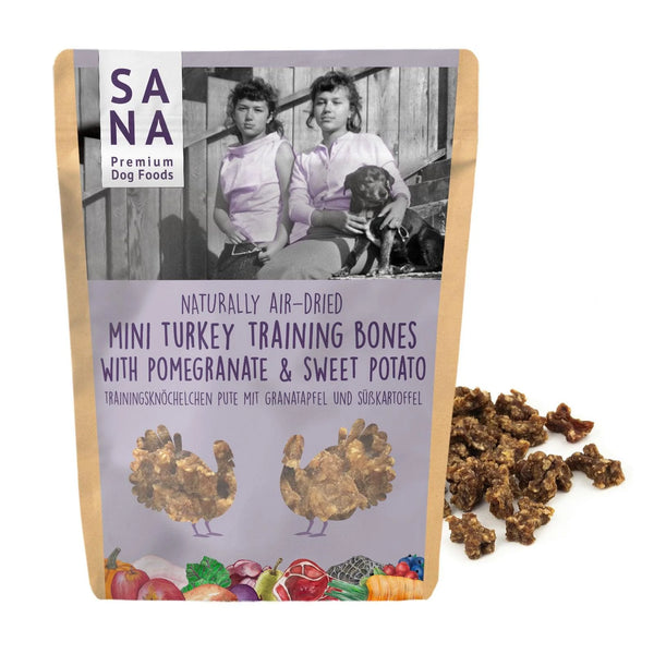 SANA DOG FOODS Huesos de entrenamiento de pavo con granada y boniato (100g)