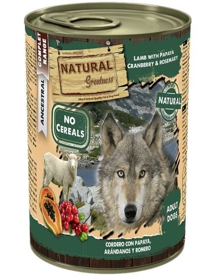 Lata Cordero, papaya y arandanos Natural greatness 400gr |Barf Canarias|
