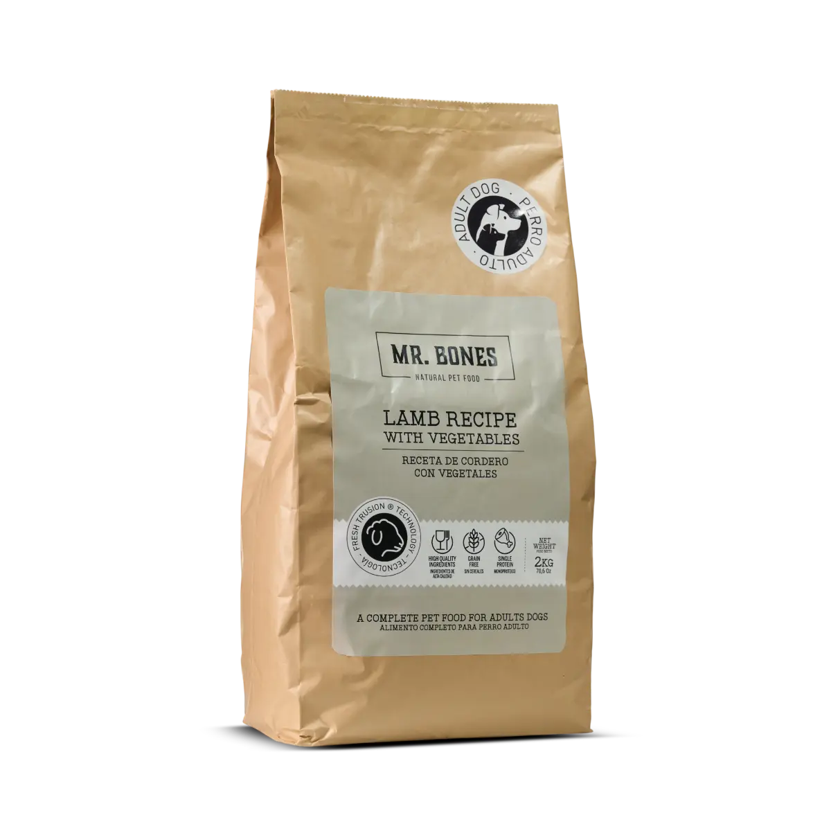 MR.BONES Pienso para perros sin cereales – Receta de Cordero con vegetales 2KG