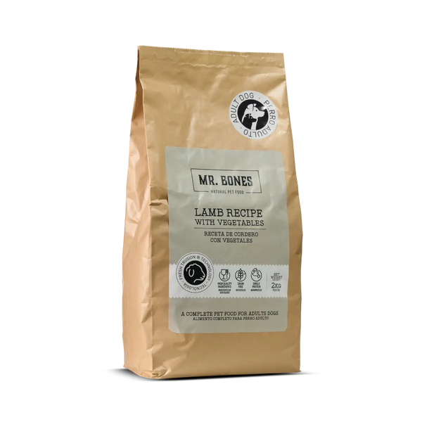 MR.BONES Pienso para perros sin cereales – Receta de Cordero con vegetales 2KG