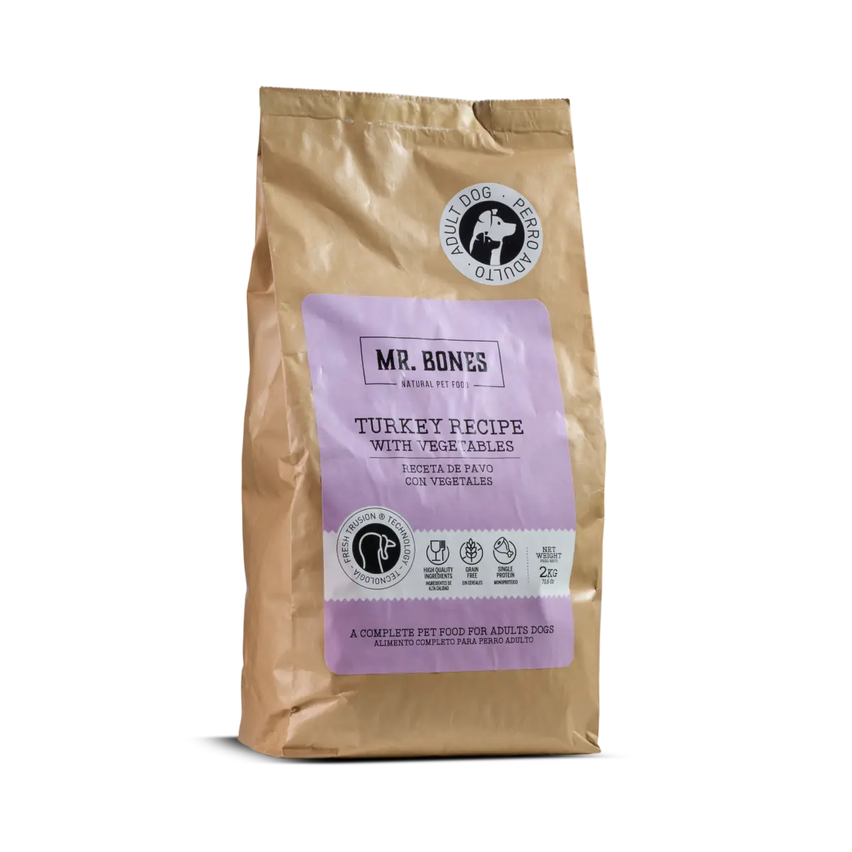 MR.BONES Pienso para perros sin cereales – Receta de Pavo con Vegetales 2KG