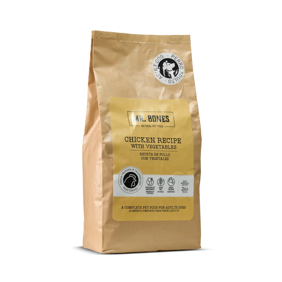 MR.BONES Pienso para perros sin cereales – Receta de Pollo con vegetales 2KG