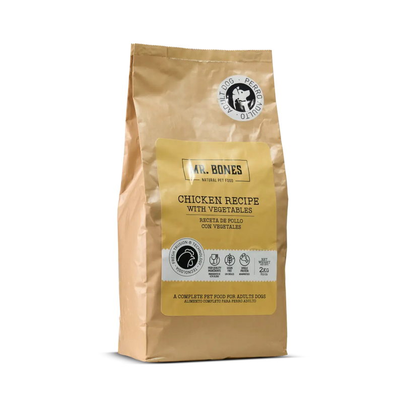MR.BONES Pienso para perros sin cereales – Receta de Pollo con vegetales 2KG