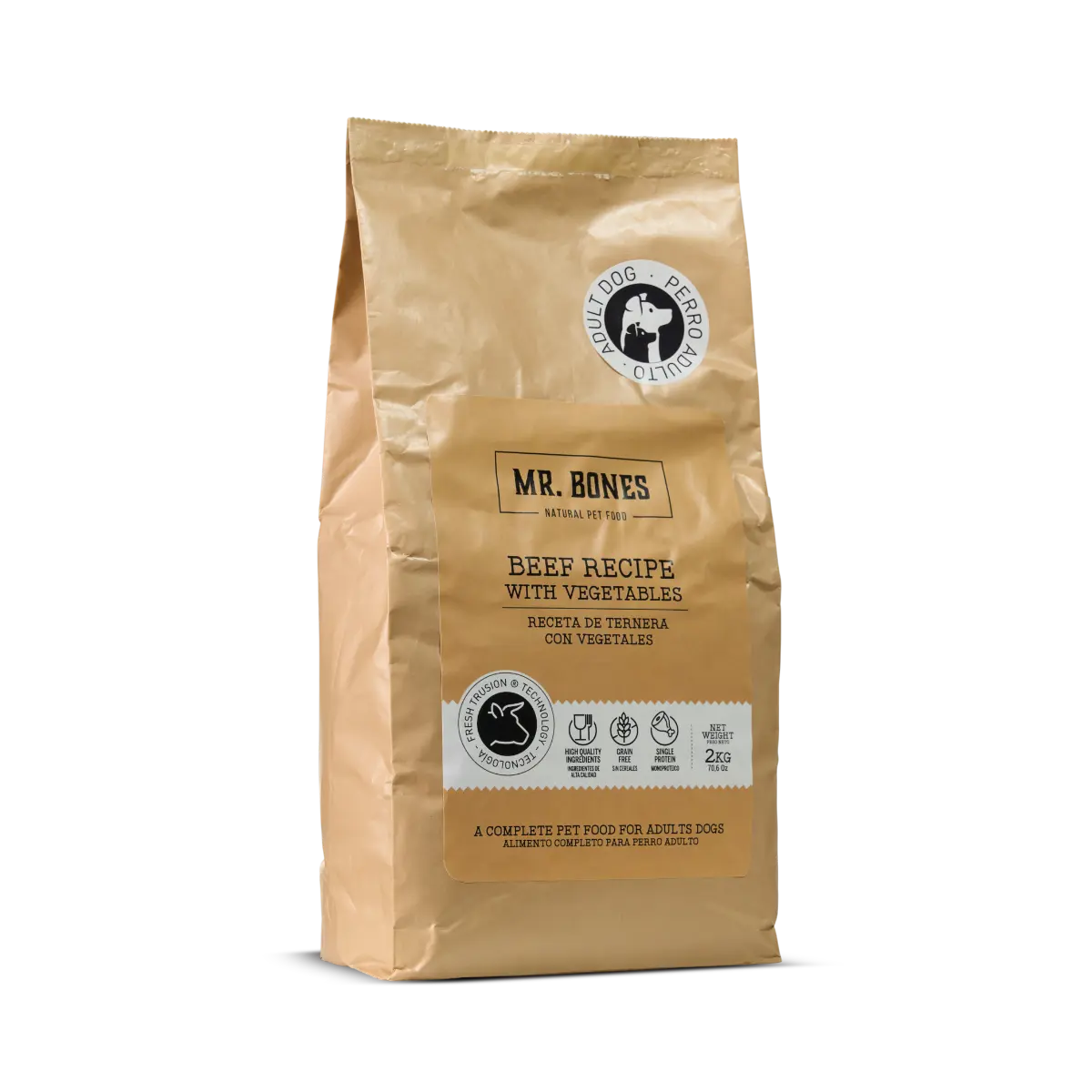 MR.BONES Pienso para perro sin cereales – Receta de Ternera con Vegetales 2KG