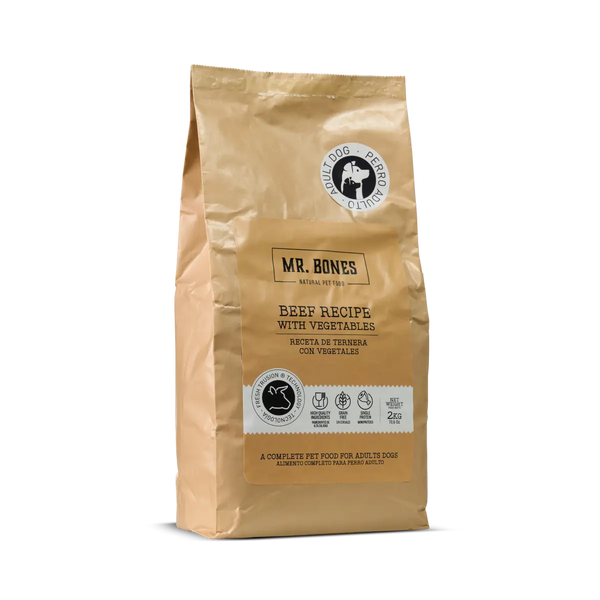 MR.BONES Pienso para perro sin cereales – Receta de Ternera con Vegetales 2KG