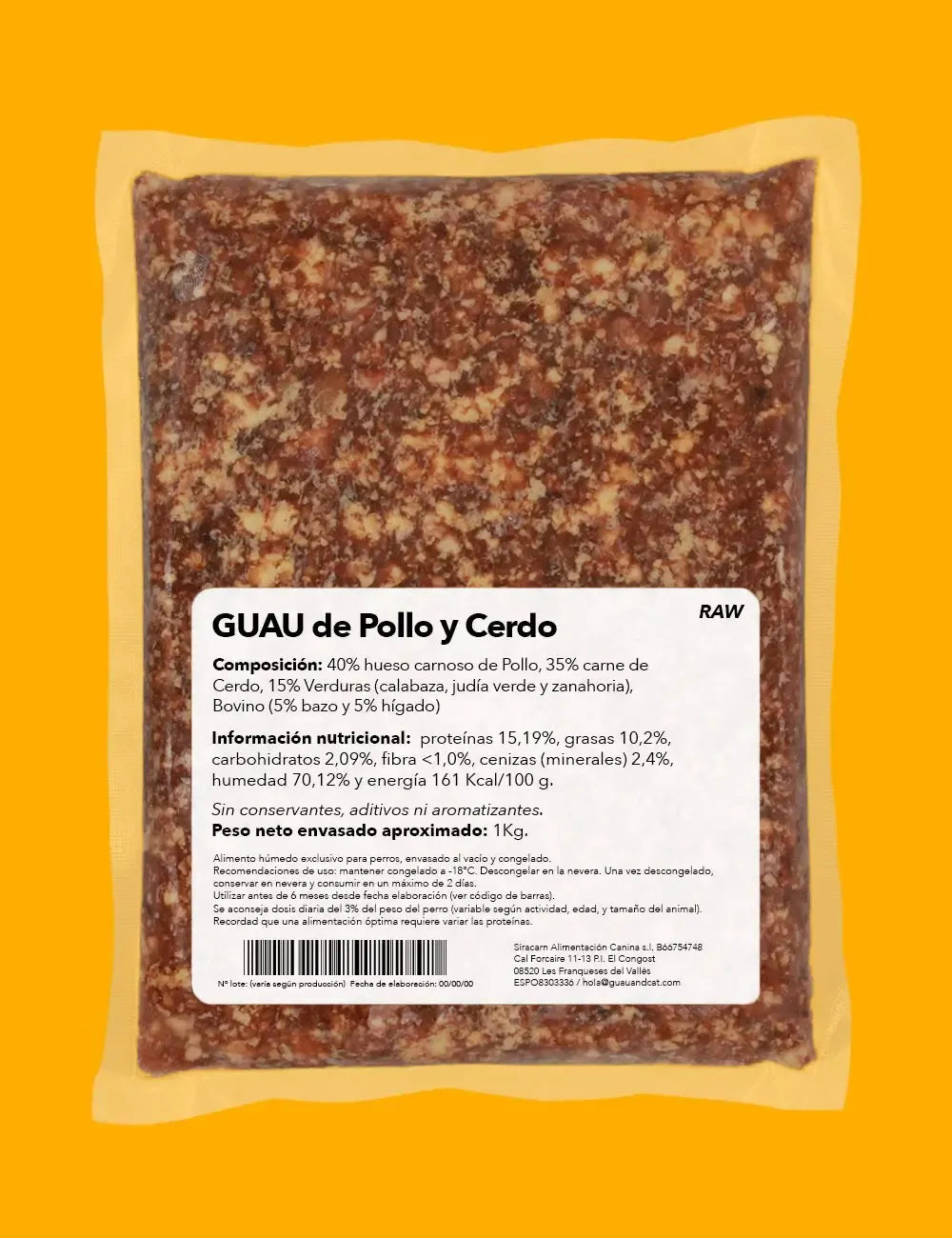 Guau and cat Raw Pollo y Cerdo 500gr |Barf Canarias|