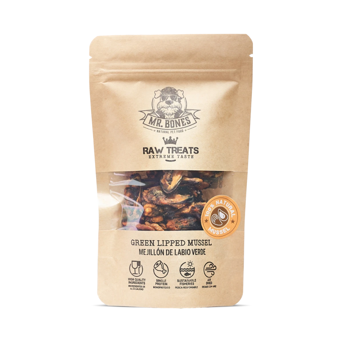 MR.BONES Raw Treats Mejillón de labio verde – Snack natural para perro y gato