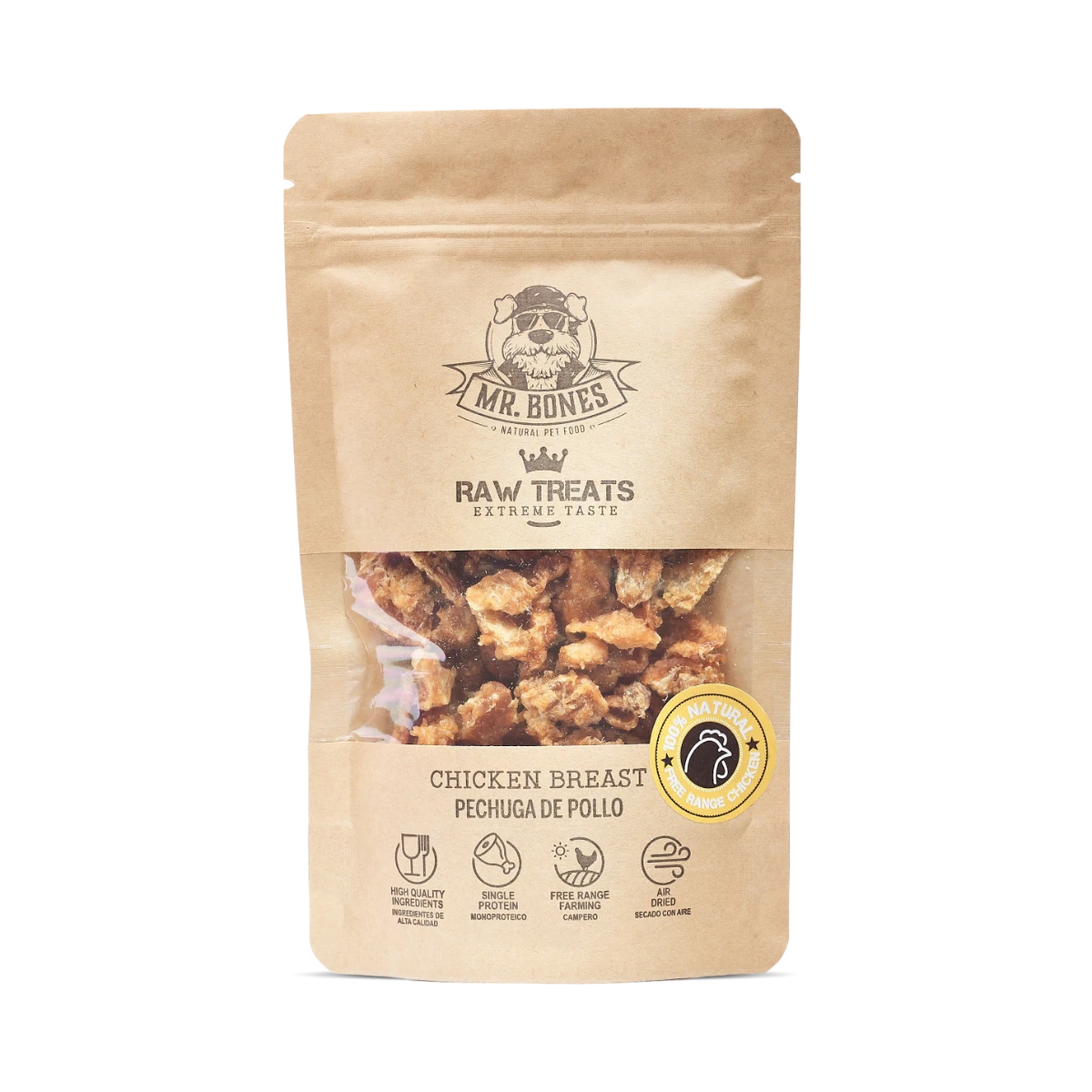 MR.BONES Raw Treats Pechuga de pollo – Snack natural para perro y gato 45gr