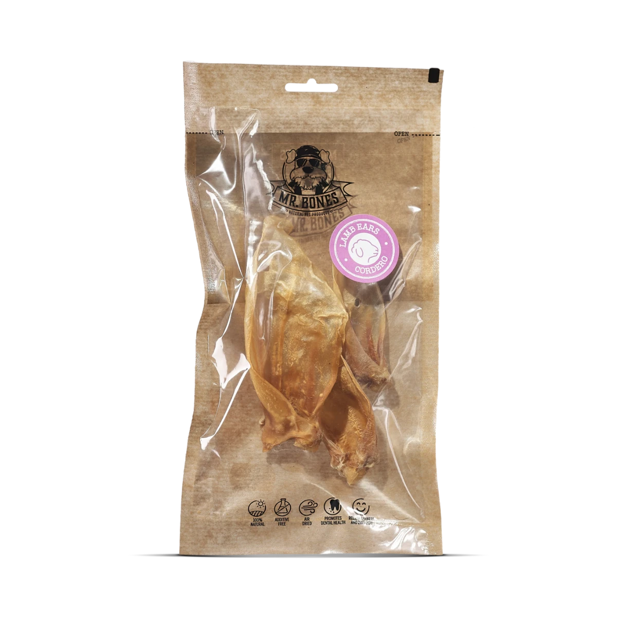 MR.BONES Oreja de cordero para perros – Snack dental 100% Natural