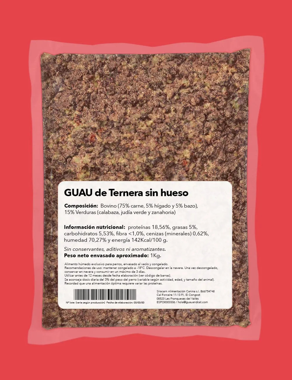 Guau and cat Cocinado Ternera  |Barf Canarias| 500gr
