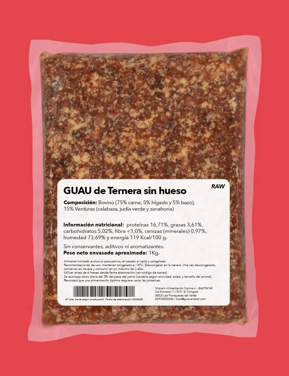 Guau and cat Raw Ternera 500gr |Barf Canarias|