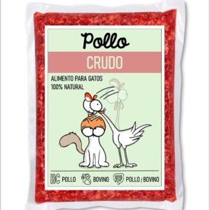 Gato, crudo pollo
