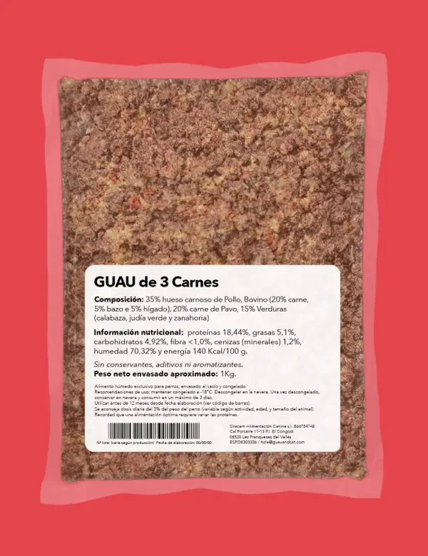 Cocinado 3 Carnes guau and cat canarias 500gr - Imagen 2